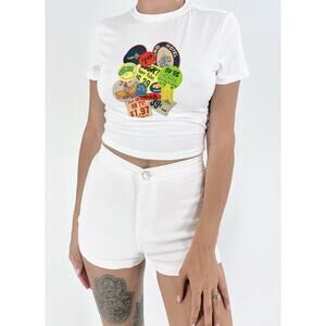 Women's Y2k Letter Print White Short Sleeve T-shirt Tee Size Small